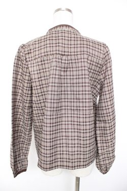 画像2: axes femme POETIQUE / レース襟チェックレトロブラウス  茶 Y-26-01-01-065-AX-BL-SZ-ZY