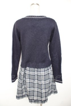 画像2: axes femme POETIQUE / ワッペン付きニットドッキングワンピース M 紺 Y-26-01-01-066-AX-OP-SZ-ZY