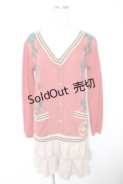 画像1: axes femme / アーガイル柄カーデ風ワピース M エンジ Y-26-01-01-067-AX-OP-SZ-ZI