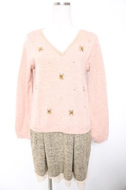 画像1: axes femme / ビジュー付きニットワンピース M ピンク Y-26-01-01-068-AX-OP-SZ-ZY