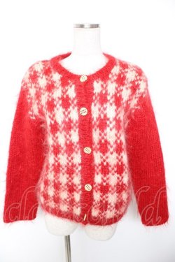 画像1: PINK HOUSE / チェック柄フェザーカーディガン  赤 Y-26-01-01-073-LO-TO-SZ-ZY