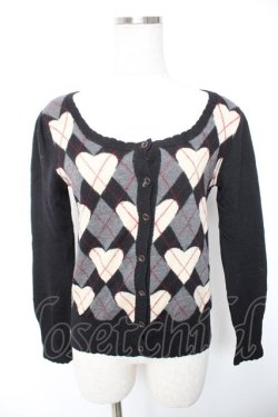 画像1: Jane Marple / ハートアーガイルのカーディガン M 黒 Y-26-01-01-078-JM-TO-SZ-ZY