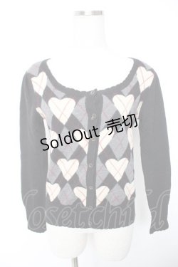 画像1: Jane Marple / ハートアーガイルのカーディガン M 黒 Y-26-01-01-078-JM-TO-SZ-ZI