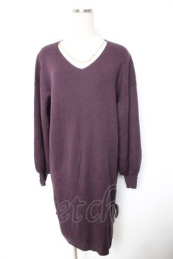 画像1: axes femme / Vネックロングニットワンピ M パープル Y-26-01-01-090-AX-OP-SZ-ZY