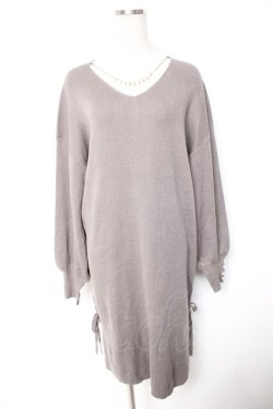 画像1: axes femme / Vネックロングニットワンピ M カーキ Y-26-01-01-091-AX-OP-SZ-ZY