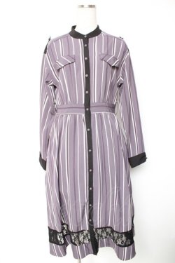 画像1: axes femme / レジメンタル柄ワンピース F ラベンダー Y-26-01-01-096-AX-OP-SZ-ZY