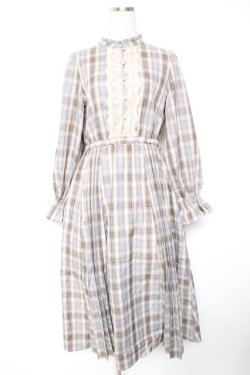 画像1: axes femme / プリーツ切替チェック柄ワンピース  生成り Y-26-01-01-099-AX-OP-SZ-ZY