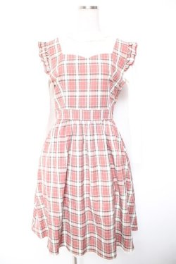 画像1: axes femme POETIQUE / チェック×カットソー切替ワンピース M ピンク Y-26-01-01-100-AX-OP-SZ-ZY