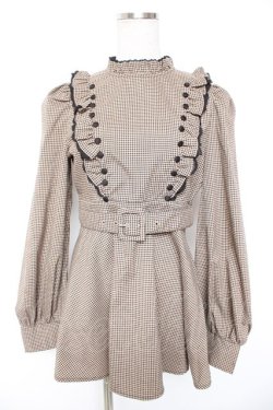 画像1: Bubbles / タイニーボタンフリルセットアップ F ブラウン Y-26-01-01-114-CA-OP-SZ-ZY