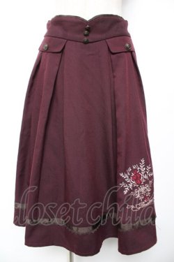 画像1: axes femme / ローズ刺繍フレアスカート F ワイン Y-26-01-01-136-AX-SK-SZ-ZY