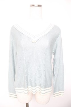 画像1: axes femme / ライン入りニット M サックス Y-26-01-01-036-AX-TO-SZ-ZY