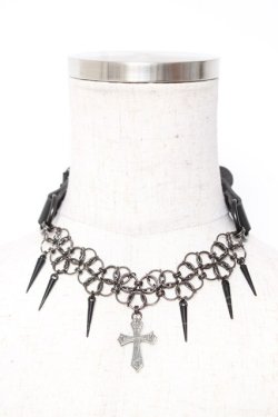 画像1: Moi-meme-Moitie / クロスロゴスパイクチェーンチョーカー  黒 Y-26-01-05-005-MO-AC-SZ-ZY