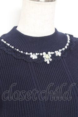 画像3: axes femme / ビジューボトルネックリブプルオーバー M 紺 Y-26-01-05-050-AX-TO-SZ-ZY