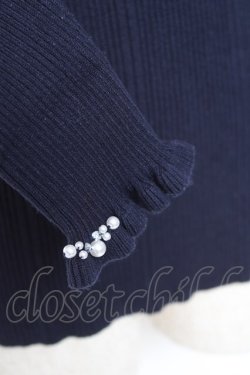 画像4: axes femme / ビジューボトルネックリブプルオーバー M 紺 Y-26-01-05-050-AX-TO-SZ-ZY