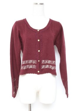 画像1: axes femme / メロディー刺繍カーディガン M ワイン Y-26-01-05-053-AX-TO-SZ-ZY