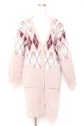 axes femme / アーガイル柄ロングニットカーディガン F モカ Y-26-01-05-054-AX-TO-SZ-ZY