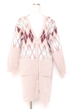 画像1: axes femme / アーガイル柄ロングニットカーディガン F モカ Y-26-01-05-054-AX-TO-SZ-ZY