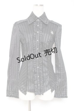 画像1: Ozz oneste / 薔薇刺繍ラメストライプブラウス  黒 Y-26-01-05-058-OO-BL-SZ-ZY