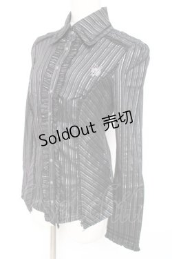 画像2: Ozz oneste / 薔薇刺繍ラメストライプブラウス  黒 Y-26-01-05-058-OO-BL-SZ-ZY