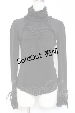 画像1: Ozz Croce / レース切替ギャザースリーブハイネックトップス  黒 Y-26-01-05-061-OO-TO-SZ-ZY