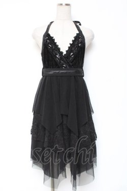 画像1: Ozz oneste / 薔薇刺繍ベロアホルターワンピース  黒 Y-26-01-05-068-OO-OP-SZ-ZY