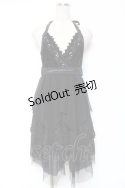 画像1: Ozz oneste / 薔薇刺繍ベロアホルターワンピース  黒 Y-26-01-05-068-OO-OP-SZ-ZY