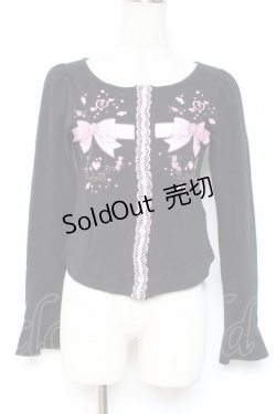 画像1: BABY, THE STARS SHINE BRIGHT / リボンモチーフプリントカーディガン  黒 Y-26-01-05-078-BA-TO-SZ-ZY