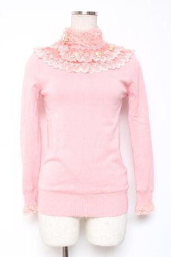 画像1: Snowdrop to Saint Maria / フラワーパールレースハイネックニットトップス  ピンク Y-26-01-05-082-LO-TO-SZ-ZY