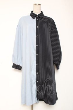 画像1: axes femme / ストライプ切替配色シャツワンピース F ブルー Y-26-01-05-086-AX-OP-SZ-ZY