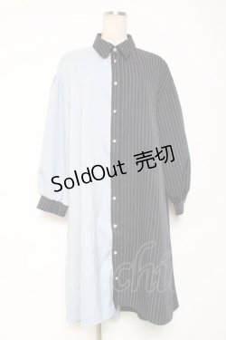 画像1: axes femme / ストライプ切替配色シャツワンピース F ブルー Y-26-01-05-086-AX-OP-SZ-ZI