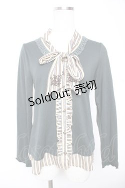 画像1: axes femme / ストライプレイヤード風トップス M グリーン Y-26-01-07-043-AX-TO-SZ-ZY