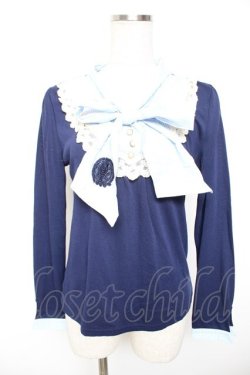 画像1: axes femme / ストライプボウタイプルオーバー M 紺 Y-26-01-07-044-AX-TO-SZ-ZY