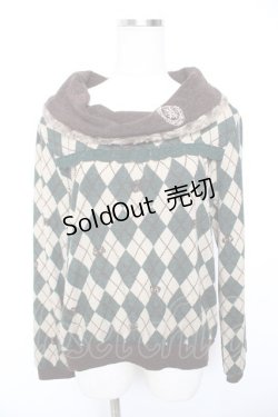 画像1: axes femme / アーガイル柄オフタートルプルオーバー M グリーン Y-26-01-07-046-AX-TO-SZ-ZS