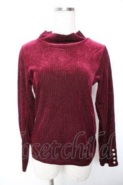 画像1: axes femme / 袖連ボタンラメベロアリブプルオーバー  ワイン Y-26-01-07-053-AX-TO-SZ-ZY