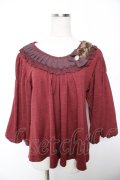 axes femme / 豪華襟バルーン袖プルオーバー M ワイン Y-26-01-07-061-AX-TO-SZ-ZY