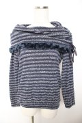 axes femme / ボーダー柄オフタートルニット M 紺 Y-26-01-07-063-AX-TO-SZ-ZY
