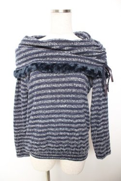 画像1: axes femme / ボーダー柄オフタートルニット M 紺 Y-26-01-07-063-AX-TO-SZ-ZY