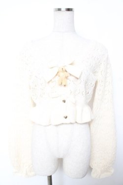 画像1: axes femme kawaii / クマブローチニットボレロ M 生成り Y-26-01-07-082-AX-TO-SZ-ZY