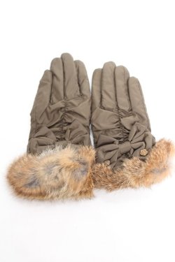 画像1: axes femme / ファー付きナイロン手袋  カーキ Y-26-01-07-010-AX-ZA-SZ-ZY