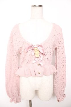 画像1: axes femme kawaii / クマブローチニットボレロ M ピンク Y-26-01-07-083-AX-TO-SZ-ZY