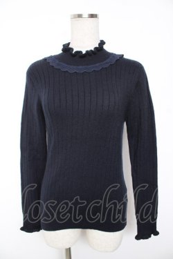 画像1: axes femme / フリルリブハイネックニット M 紺 Y-26-01-07-092-AX-TO-SZ-ZY