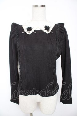 画像1: axes femme POETIQUE / フラワースカラップ襟ニットトップス M 黒 Y-26-01-07-095-AX-TO-SZ-ZY