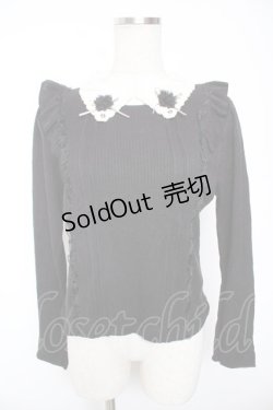 画像1: axes femme POETIQUE / フラワースカラップ襟ニットトップス M 黒 Y-26-01-07-095-AX-TO-SZ-ZS