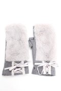 axes femme / レースアップファー手袋  グレー Y-26-01-07-013-AX-ZA-SZ-ZY