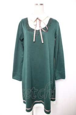 画像1: axes femme / 襟デザインAラインカットワンピース M グリーン Y-26-01-07-112-AX-OP-SZ-ZY