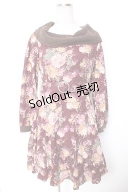 画像1: axes femme / 総花柄リブ使いカットチュニ  ワイン Y-26-01-07-120-AX-OP-SZ-ZY