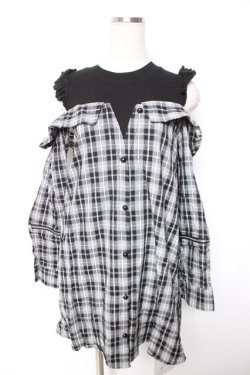 画像1: DearMyLove / 切換チェックワンピース  黒 Y-26-01-07-124-EL-OP-SZ-ZY