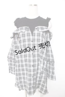 画像1: DearMyLove / 切換チェックワンピース  黒 Y-26-01-07-124-EL-OP-SZ-ZY