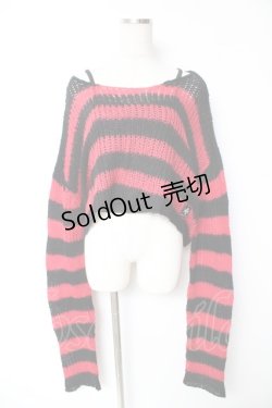 画像1: REFLEM / キャミソール付きボーダークロップドニット F レッド×ブラック Y-26-01-07-141-PU-TO-SZ-ZY