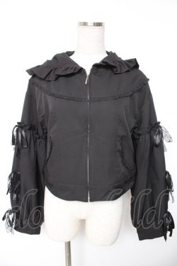 画像1: mille fille closet by LODISPOTTO / リボンワルツフリルフードブルゾン M 黒 Y-26-01-07-144-LO-JA-SZ-ZY